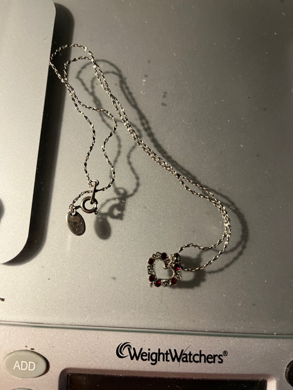 Silver heart Pendant Necklace with Red Gemstones 1519